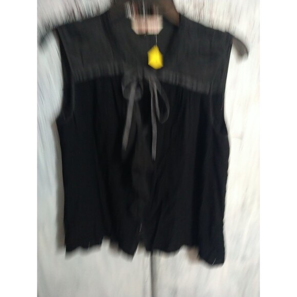 Rebecca Taylor Sleeveless Eyelet Ruffled Tie Blouse Sz 8 Black Boho Cottage Core - Picture 2 of 10